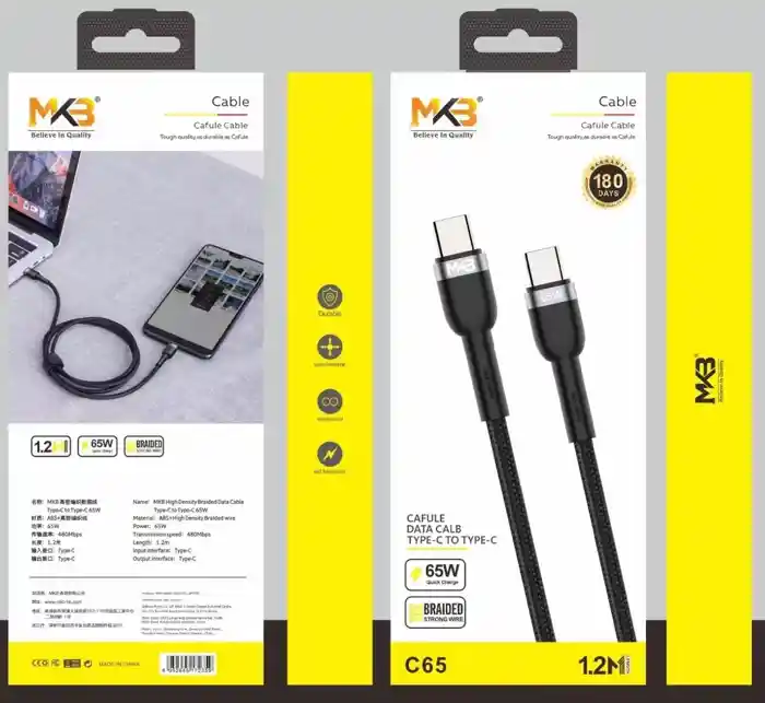 MKB C65 Braided 65W TYPE-C To TYPE-C Data Cable